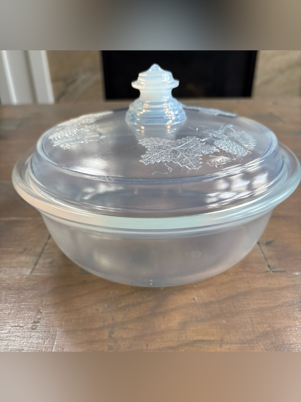 Rare Vintage Fry Opalescent Glass Ovenware / Etched Covered Casserole 1938